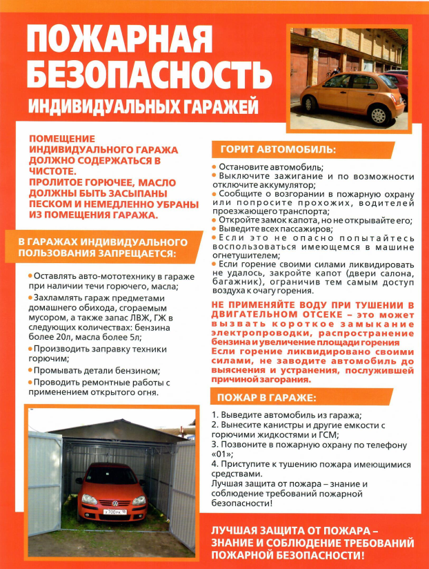 Памятка при пожаре в гараже..
